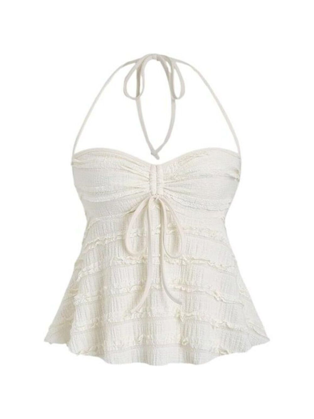 Womens Y2K Peplum Halter Crop Top Ruched Tie Front Spaghetti Strap Cami